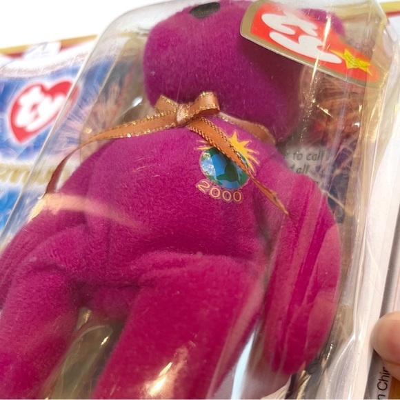 Vintage Y2K 2000s Millennium The Bear TY Beanie Baby Small Purple World Plush - Picture 5 of 11